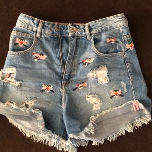 High wasted zara pink panther denim shorts